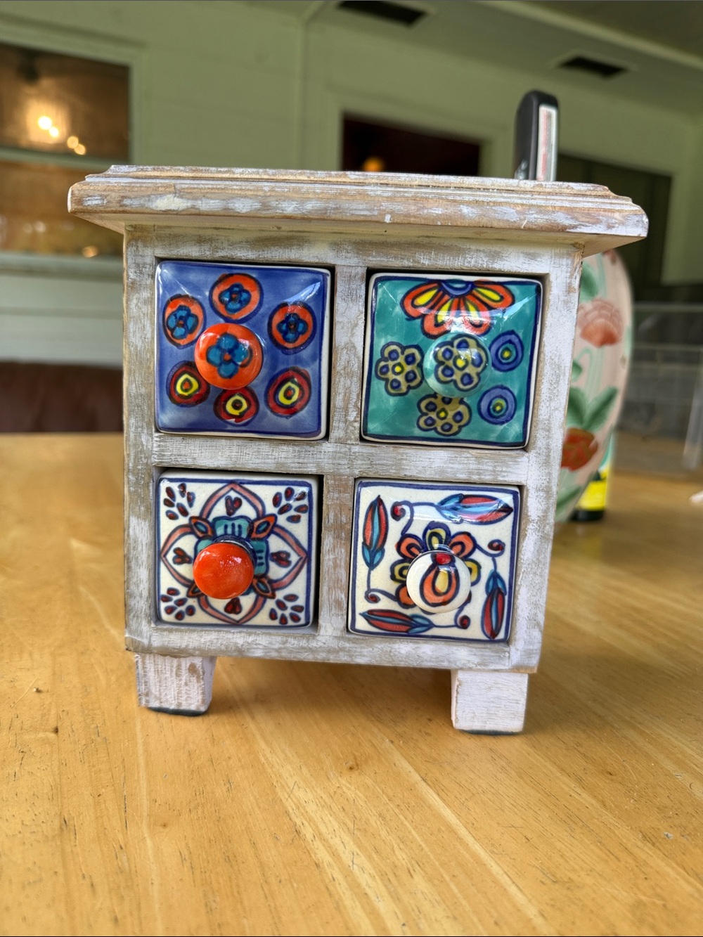 Hand Painted Ceramic 4 Drawer Wooden Trinket Jewelry Box Made in India